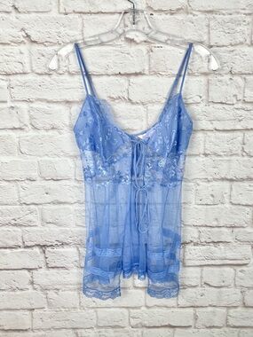 Victoria Secret Silk Y2K Sheer Blue Slip Babydoll Size XS